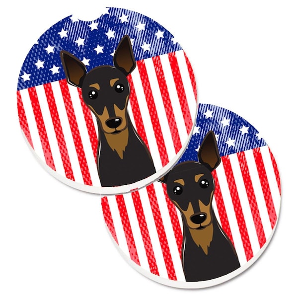Carolines Treasures American Flag and Min Pin Set of 2 Cup Holder Car Coaster BB2170CARC - main